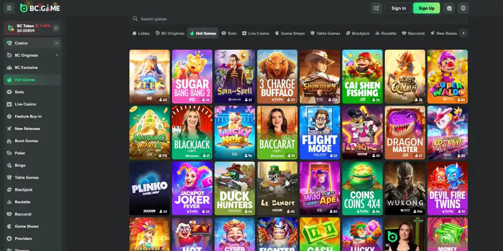 BC.game casino games variety
